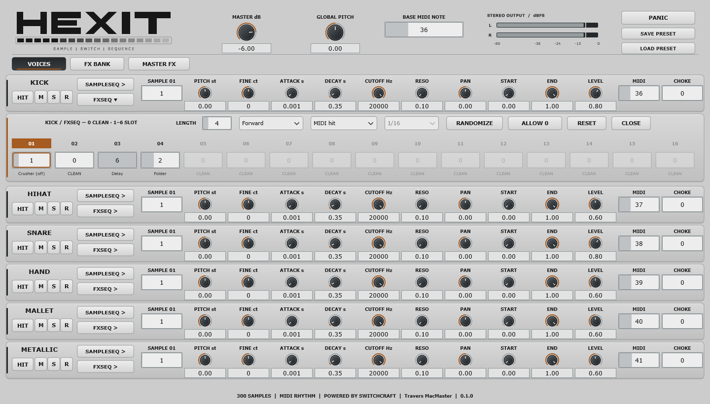 HEXIT FX sequence interface